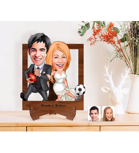 BK Gift Kişiye Özel Sevgililer Karikatürlü Ahşap Standlı 3D Biblo-15 (Beyaz)