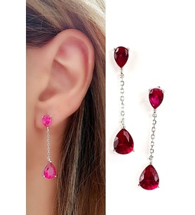 Sky Diamond Red creative rubies 925 ayar gümüş  damla küpe