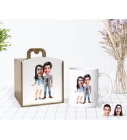 BK Gift Kişiye Özel Ahşap Kutuda Sevgililer Karikatürlü Beyaz Kupa Bardak-81