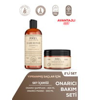 PXEL Onarıcı Şampuan – Maske 2’li Set  Yıpranmış ve Kuru Saçlar İçin Yoğun Bakım 400 ML, 300 ML