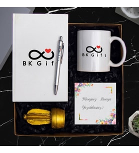 BK Kurumsal Promosyon Kişiye Özel Hediye Seti (10 Adet) – Kupa, Defter, Kalem, Biblo