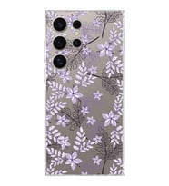 PrintiFy Samsung S24 Ultra Uyumlu Kamera Korumalı Floral Lila Tasarımlı Şeffaf Silikon Kılıf