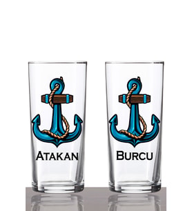 Kişiye Özel 2'li Mavi Çapa Rakı Bardağı