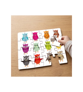 Rengarenk Baykuşlar illüstrasyonu Tasarımlı 24 Parça Ahşap Çocuk Puzzle