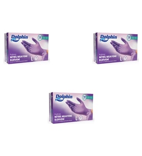 Dolphin Tek Kullanımlık Lila Nitril Eldiven - Muayne Eldiveni Large Büyük Boy - 100'lü 3 Paket
