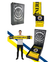 UNISEX SARI LACİVERT FENERBAHÇE DOKUMA ATKI LAZER KUTU HEDİYELİ
