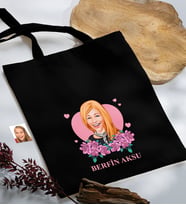 BK Gift Kişiye Özel Anneler Günü Karikatürlü Siyah Kumaş Bez Çanta, Baskılı Omuz Çantası, Alışveriş Çantası, Anneye Hediye-2