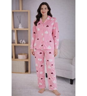 Kadın 7120 Uzun Kol Düğmeli Pijama Takımı
