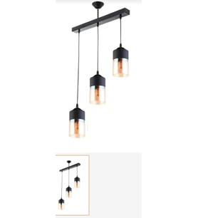 RİOLİGHT RETRO SIRALİ  ÜÇLÜ CAMLI AVİZE UZUNLUK: 60CM (Siyah)