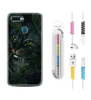 Oppo A5S A15 A16 A54 A55 A73 A74 Kılıf Kablo Koruma Spiral Silikon Flowers Cat 1345