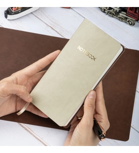 9x18 cm Krem Yumuşak Vegan Deri Kapak Kareli Tarihsiz Not Okul Defteri