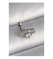 316L Çelik Gümüş Renk Zirkon Taşlı Toplu İğne Tragus Piercing - TJ-PR1275 TG-V 7570