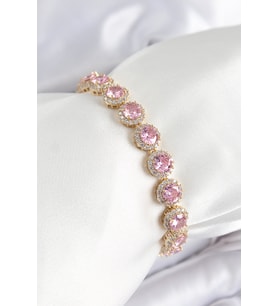 Pirinç Pembe Zirkon Taşlı Daire Baget Model Gold Renk VIP Seri Kadın Bileklik TJ-BB7512