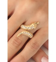 Gold Renk Ayarlanabilir Zirkon Taşlı Kadın Yılan Yüzük (Çok Renkli)