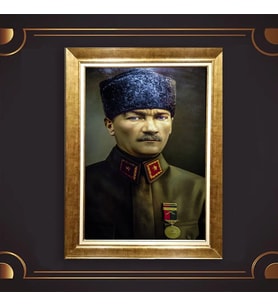 Özel Seri Paspartulu Çerçeveli Atatürk Tablo l173 (Gold)
