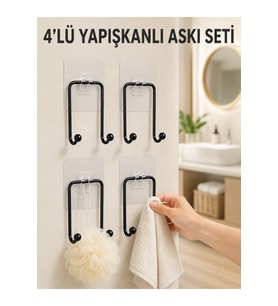 4'lü Yapışkanlı Askı Seti Mutfak Banyo ve Ev İçin