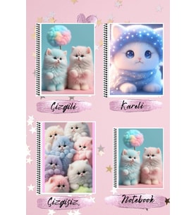 Sevimli kediler defter seti A4 defter çizgili + kareli + çizgisiz + A5 notebook defter