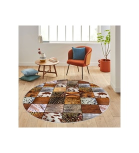Eliana Home Baskılı, Yıkanabilir Kaymaz Taban Yuvarlak Halı LNA7072 120x120 cm (Kahverengi)