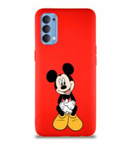Oppo Reno 4 Soft Premier Kapak Mickey Mouse-A Tasarımlı Silikon Kılıf - Kırmızı (Şeffaf)