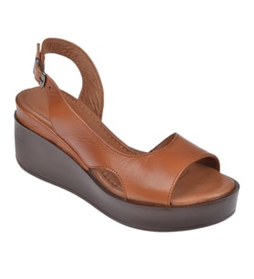 Pullman Hakiki Deri Platform Taban Kadın Sandalet BEL-1425 TABA