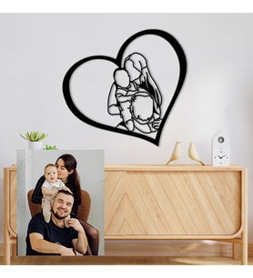 Kişiye Özel Fotoğraf Ciziminden Kalp Temalı Dekoratif Tablo (1,2 Veya 3 Kişilik Fotoğraf)