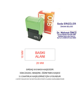 SIRDAŞ 910 İSİM ÜNVAN KAŞESİ - YEŞİL MAKİNA - MAVİ MÜREKKEP