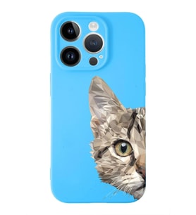 Apple iPhone 14 Pro Uyumlu Lansman Kılıf Catface Tasarımlı İçi Kadife Kapak-Mavi (Şeffaf)