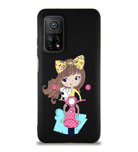 Xiaomi Mi 10T Soft Premier Kapak Vespagirl Tasarımlı Silikon Kılıf - Siyah (Şeffaf)