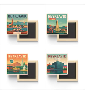 Reykjavik İzlanda - 4 adet - 9x9 cm Buzdolap Magneti