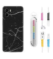 Vivo Y15S Y32 Y33S Y51 Y53S Kılıf Kablo Koruma Spiral Silikon Siyah Mermer 1299