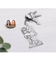 BK Gift Kişiye Özel Karakalem Kız Kardeşler Karikatürlü Şeffaf Pleksi Anahtarlık-10 (Beyaz)