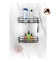 Tekno Tel ST-207 Yapışkanlı Kancalı 2 Adet Köşelik Banyo Rafı Siyah