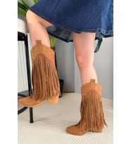Kadın Dakota Taba Süet Püsküllü 5 cm Topuklu Kovboy Çizme