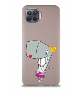 Oppo Reno 4 Lite Soft Premier Kapak Pearl Yengeç Tasarımlı Silikon Kılıf - Pudra (Şeffaf)