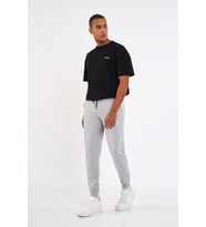 COMEOR Erkek Gri Slim Fit Jogger Cep Nakış Fermuar Detaylı Eşofman Altı
