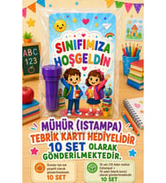 10 Adet Okula Yeni Başlayan Öğrencilere Sınıfımıza Hoşgeldin Yazılı Hediye Seti 1.Sınıf-Hatırası Mühür (Istampa) Tebrik Kartı Hediyeli