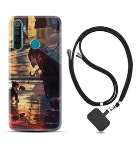 Realme 5i 5 Pro 6i 7 Pro 8 Kılıf Boyun Askılı Silikon Kız ve Kedi 1762