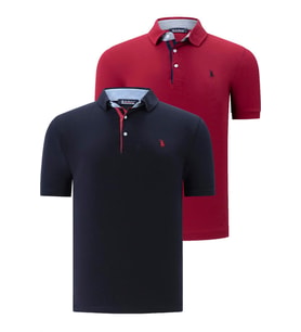 İKİLİ SET T8582 DEWBERRY ERKEK T-SHIRT-LACİVERT- BORDO (Lacivert-Bordo)