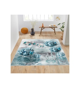 Rovigo Home Dijital Baskı Yıkanabilir Kaymaz Taban Salon Halısı RVG1875-SM266 (Mavi)