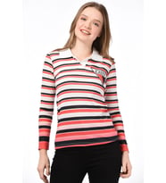 8515150 Digital Baskılı Polo Yaka Uzun Kol Bluz EKRU-MERCAN (Ekru-Kırmızı)