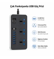 QASUL  Tb-t09 Akım Korumalı 6 Port Usb Girişli 3'lü Priz