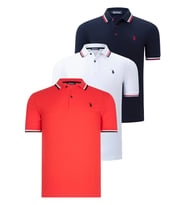 ÜÇLÜ SET T8594 DEWBERRY ERKEK T-SHIRT-LACİVERT-BEYAZ-NAR (Karışık)