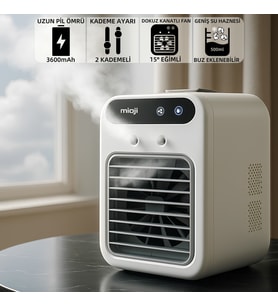Mioji Mio AC4 3600mAh Taşınabilir Buharlı Buzlu Nemlendirici Hava Soğutucu Vantilatör Fan (Beyaz)