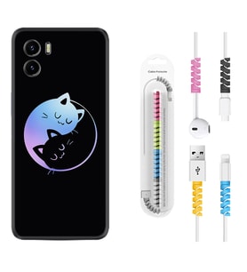 Vivo Y15S Y32 Y33S Y51 Y53S Kılıf Kablo Koruma Spiral Silikon Love Cats 1604