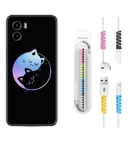 Vivo Y15S Y32 Y33S Y51 Y53S Kılıf Kablo Koruma Spiral Silikon Love Cats 1604