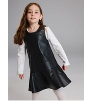 LCW Kids Siyah Suni Deri Kız Çocuk Elbise Ve Külotlu Çorap