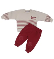 Erkek Bebek Bej Bordo Good Times Çizgili Üç İp 2'li Takım