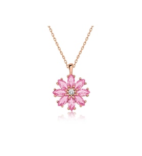 Gümüş Rose Pembe Çiçek Kolye CSR2180740