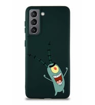 Samsung Galaxy S21 Soft Premier Kapak Plankton Tasarımlı Silikon Kılıf - Yeşil (Şeffaf)