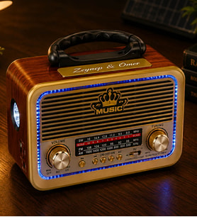 Kişiye Özel Ahşap Nostaljik Görünümlü Güneş Enerjili Bluetoothlu Ledli Radyo